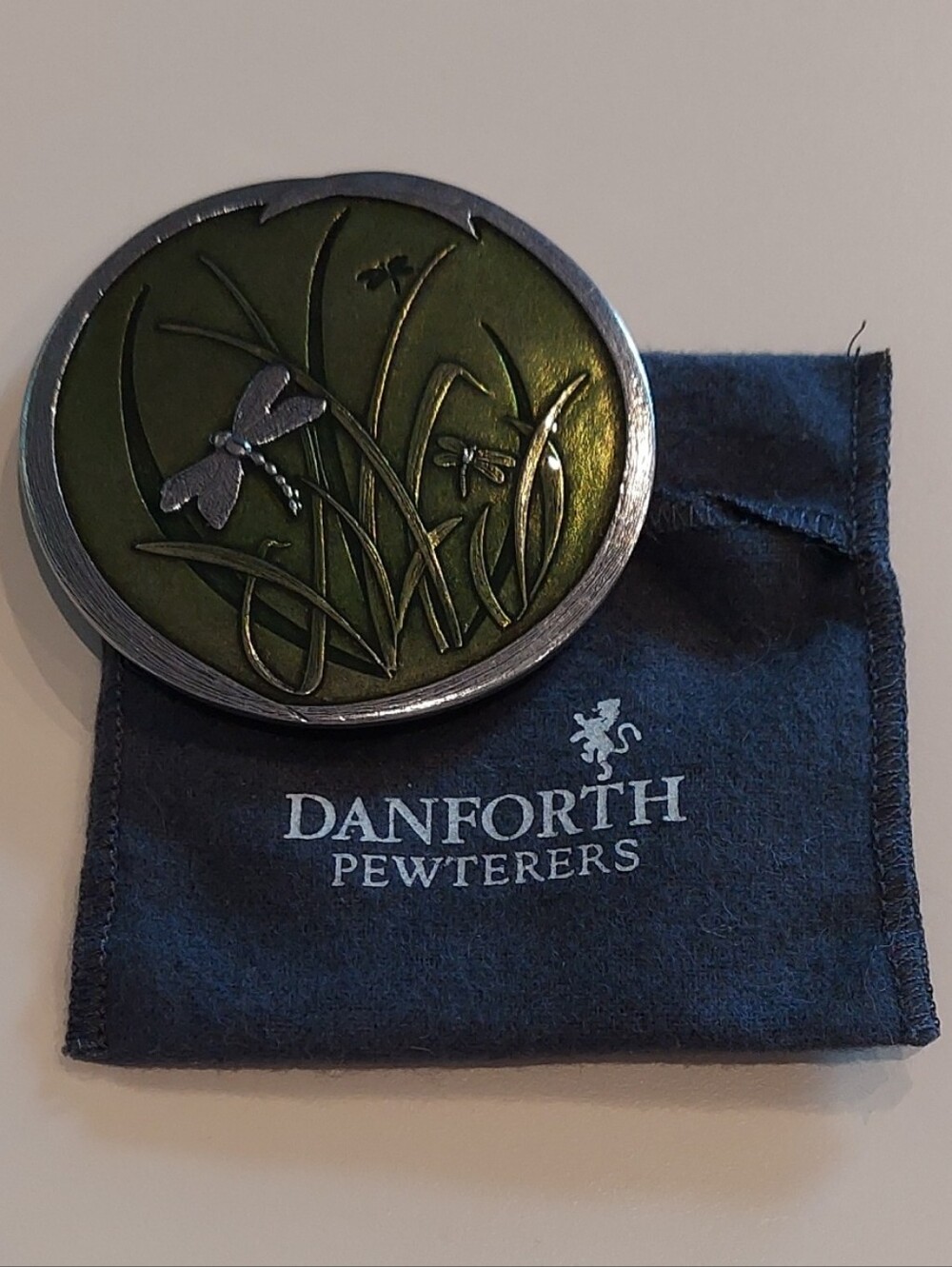 Danforth Pewterers Green Dragonfly Purse Mirror